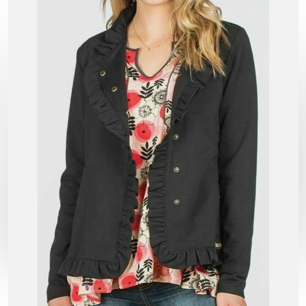 Matilda Jane All Is Calm Black Ruffle Front Jacket